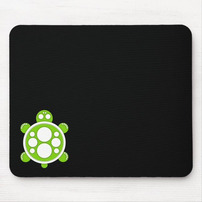 Mousemat, round turtle, white, lime green, black mouse pad (Front)