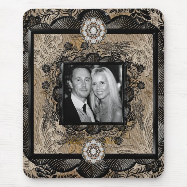 Mousepad Add Photo Black Brown Lace Frame (Front)