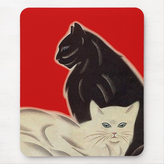 Mousepad Art Deco Cats Sharp Red Black White (Front)