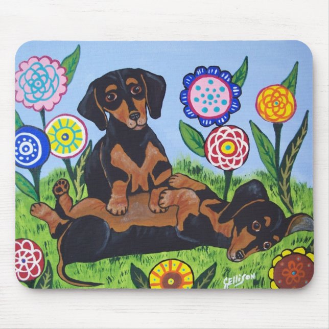 Mousepad Dachshunds Playing (Front)