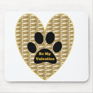 Mousepad Gold Ribbed Black Paw Heart Be My Val