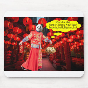 mousepad.  Happy Chinese New Year.  panda/man Mouse Pad
