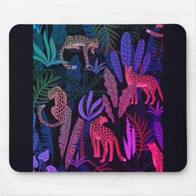 Mousepad with colourful cheetahs in the jungle (Front)