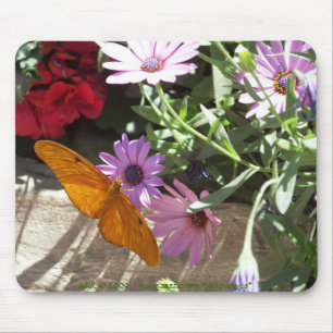 mousepad with orange butterfly and flowers
