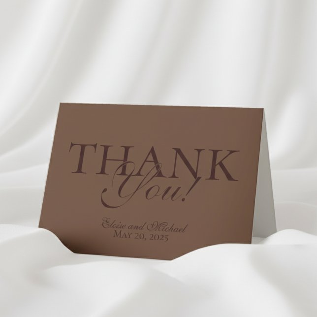 Mousse moderne Brown plié Mariage Merci (Send your gratitude in style with this Modern Mousse Brown Folded Thank You Card!)