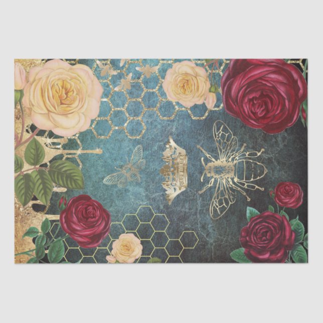 Mousseline Abeilles vintages et papier rose (Recto)