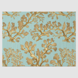 Mousseline Algues d'or sur papier de tissus vert Seafoam