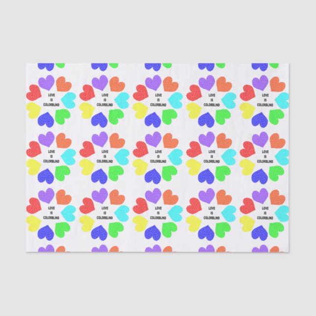 Mousseline Amour Interracial Rainbow Hearts Tissu Papier (Recto)