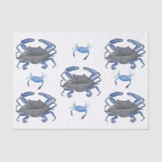 Mousseline Aquarelle Papier Tissu Crabes Bleus