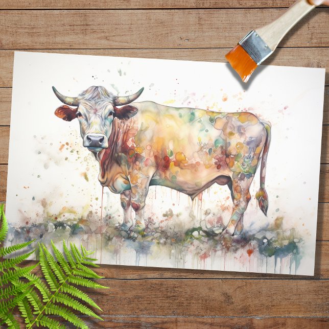 Mousseline Aquarelle psychédélique Vache 1 Papier de découpag (Créateur téléchargé)