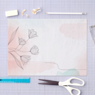 Mousseline Aquarelle romantique Fleurs roses Papier Tissu