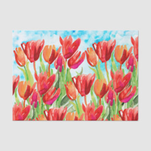 Mousseline Aquarelle rouge Tulipe de ressort papier de tissus