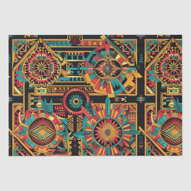 Mousseline Bbeige Tribal "Rêve Aztèque" Enveloppement Papier  (Recto)