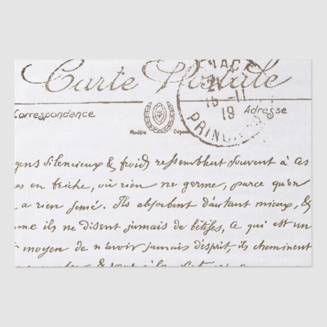 Mousseline Belle Carte Postale Français Script Tissu Papier (Recto)
