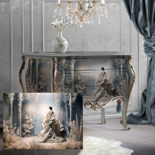 Mousseline Bleu Enchanted Papier Forêt Élégante Portrait Femm