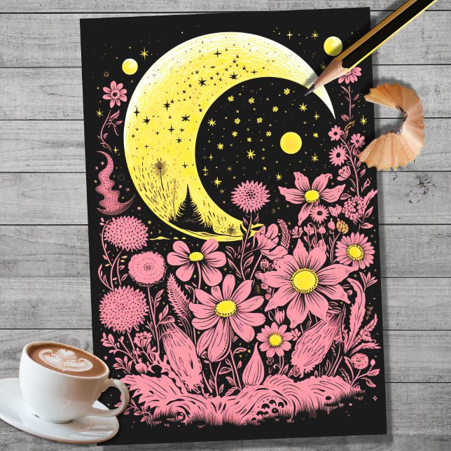 Mousseline Boho Moon et Fleurs 12 Découpage Papier (Créateur téléchargé)