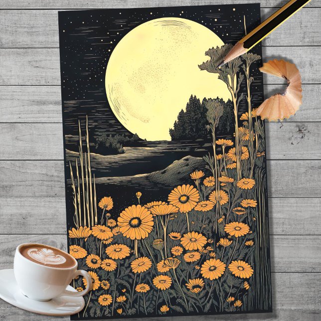 Mousseline Boho Moon et Fleurs 2 découpage papier (Créateur téléchargé)