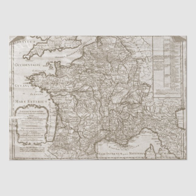 Mousseline Carte France Vintage Découpage papier papier (Recto)