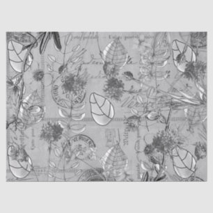 Mousseline Carte postale Feuilles floraux B/W en papier de ti