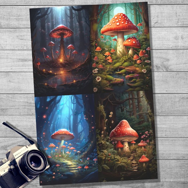 Mousseline Champignons en forêt Collage 1 papier décolpage (Créateur téléchargé)