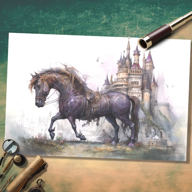 Mousseline Cheval avec Castle Steampunk 2 Découpage Papier (Créateur téléchargé)