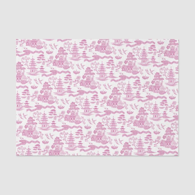 Mousseline Chinoiserie Pink Willow Decoupage papier de tissus (Recto)