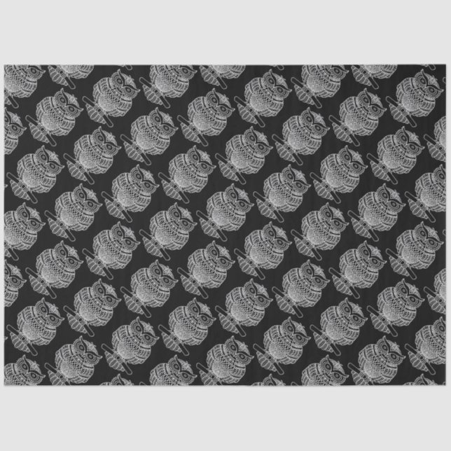 Mousseline Chouette (noir) - Papier de tissus (Recto)