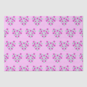 Mousseline Coeurs Fleurs Cosmos Rose et Blanc Papier Tissu