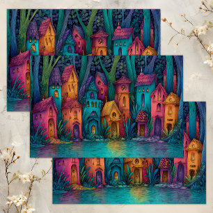 MOUSSELINE COLORÉ FAIRY VILLAGE DÉCOUPAGE TISSUE PAPIER