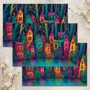 MOUSSELINE COLORÉ FAIRY VILLAGE DÉCOUPAGE TISSUE PAPIER
