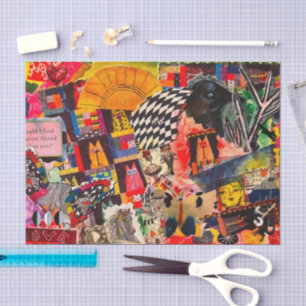 Mousseline Coloré Mélange Média Pop Art Collage Tissu Papier