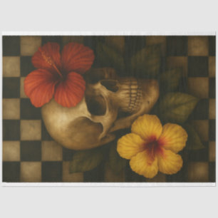Mousseline Crâne et Hibiscus sur papier découpage de tableau 