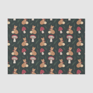 Mousseline Cute Cosy Fox avec champignons, vert. Papier Mouss