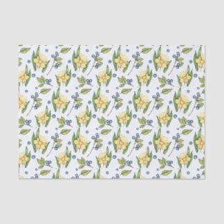 Mousseline Daffodiques jaunes et bleuets Papier de tissus