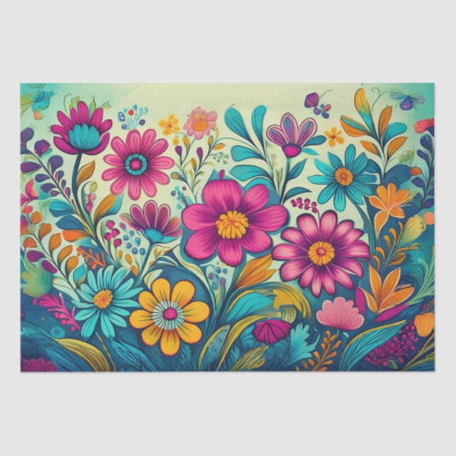 Mousseline Découpage - Fleurs d'art folklorique - Papier Tiss (Recto)