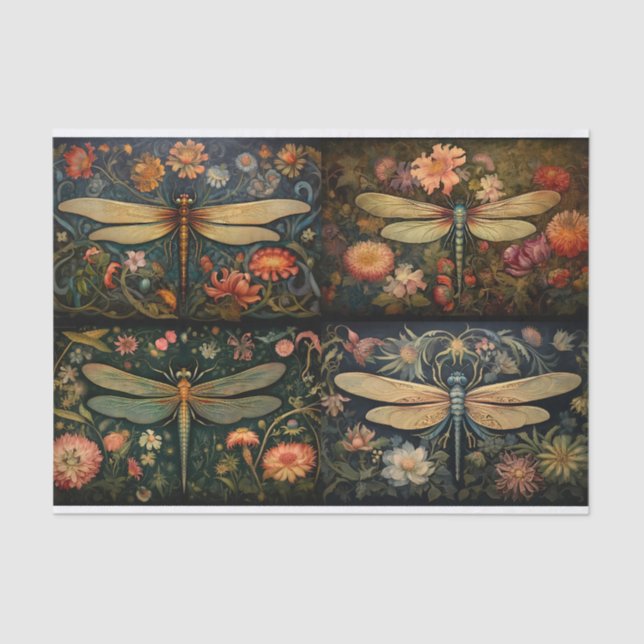 Mousseline Dragonfly in Florals Collage 1 papier décolpage (Recto)