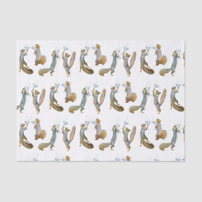 Mousseline Écureuils avec papier de tissus martiniquais (Recto)