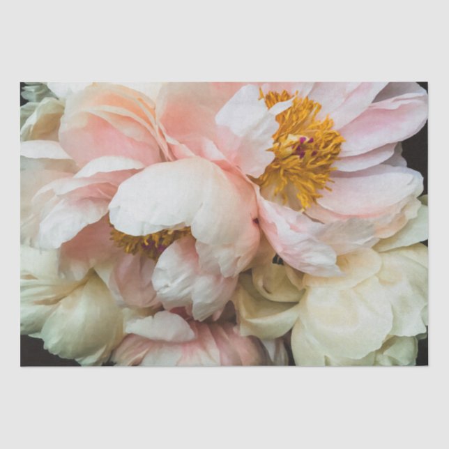 Mousseline Élégant Papier Tissu Blush Pink Peonies (Recto)