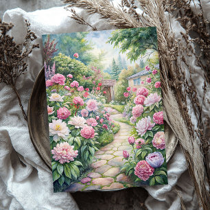 Mousseline Elégant vintage rose pivoines jardin papier de riz