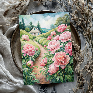 Mousseline Elégant vintage rose pivoines jardin papier de riz