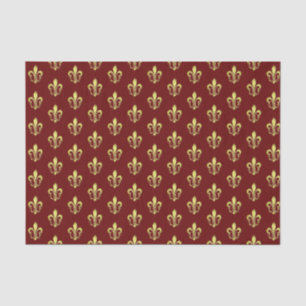 Mousseline Elégante Gold Fleurs de lys Dark Red Tissu Papier