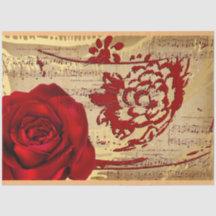 Élégante musique Vintage Rouge Rose Tissu Papier