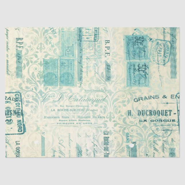 Mousseline Ephemera Turquoise Papier Series Design 8 (Recto)