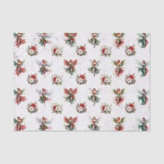 Mousseline Fées de Noël et Poinsettias Papier Tissu