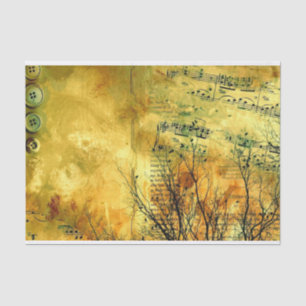 Mousseline Feuille Vintage dorée Musique Papier Tissus