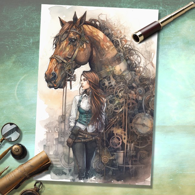 Mousseline Fille et cheval Steampunk 2 Découpage papier (Créateur téléchargé)