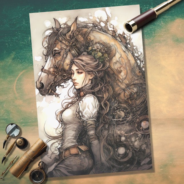 Mousseline Fille et cheval Steampunk 7 Découpage Papier (Créateur téléchargé)