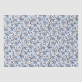 Mousseline Fleurs de Cornflowers (Eau/Platine) - Papier Tissu