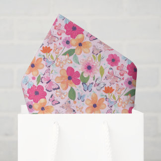 Mousseline Fleurs et Papillons, Papier Tissu de Printemps