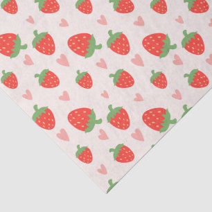 Mousseline Fraises et Coeurs doux Papier Tissu